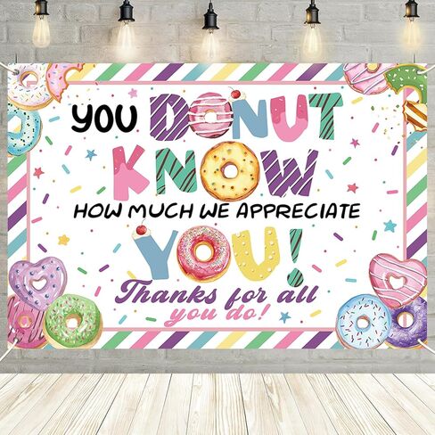 MEHOFOND 71x43 Inch Thank You Backdrop You Donut Know How Much We Appreciate You Decorations Doughnut Theme Thanks for All You Do Photography Background Party Banner Photo Booth Props in Saudi Arabia