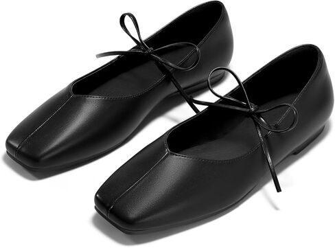 Coutgo Womens Mary Jane Flats Lace Up Square Toe Ballet Ballerina Flats Slip On Comfortable Dressy Shoes in Saudi Arabia