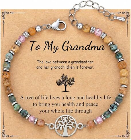Tree of Life Bracelet of Grandma, Unique Birthday Mothers'Day Christmas Gifts with Blessing Quote Card in Saudi Arabia