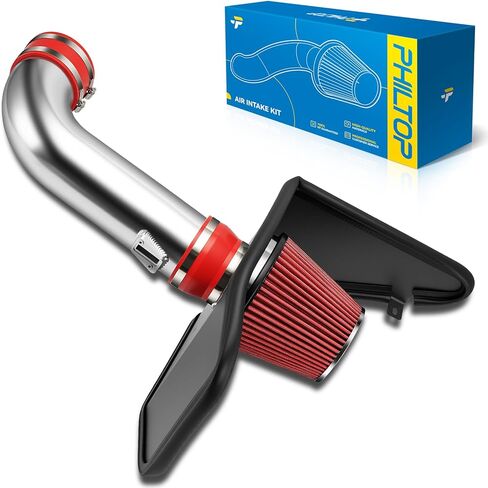 PHILTOP 4" Cold Air Intake Kit System + Heat Shield Compatible with Chevrolet Camaro 2010 2011 2012 2013 2014 2015 6.2L V8, High Performance, Red in Kuwait