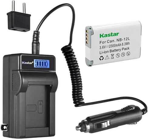 شاحن بطارية Kastar NB-12L LCD AC متوافق مع بطارية Canon NB-12L NB-12LH، شاحن Canon CB-2LG، شاحن CB-2LGE، Canon PowerShot G1 X Mark II، PowerShot N100، VIXIA mini X (LEGRIA mini X) in Kuwait