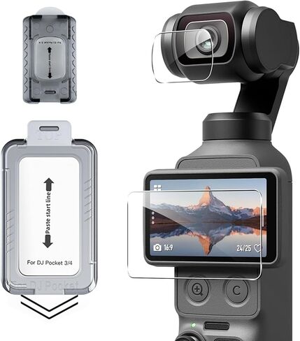 واقي شاشة DJI Osmo Pocket 3/4 من الزجاج المقسى وواقي عدسة الكاميرا من الزجاج المقسى، شفاف عالي الوضوح، صديق للحافظة، مضاد للخدش in Kuwait