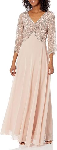 J Kara Women's Plus Size 3/4 Sleeve V-Neck Beaded Top Long Gown in Kuwait