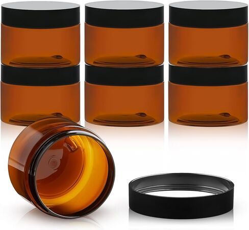 TUZAZO 4 Oz Amber Plastic Cosmetic Jars Leak Proof Small Container with lids for Cream, Lotion, Powder, Ointments, Beauty Products, 6 Pcs in Saudi Arabia