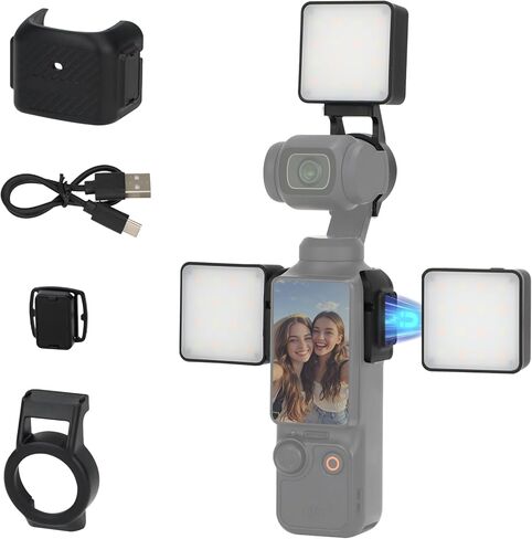 3 قطع من ضوء ملء السيلفي المغناطيسي متوافق مع DJI Osmo Pocket 3، مصباح فيديو LED صغير قابل لإعادة الشحن مع 3 أوضاع ألوان وسطوع قابل للتعديل، 6500K، بطارية 500 مللي أمبير، قاعدة حذاء بارد سريعة التحرير. in Kuwait