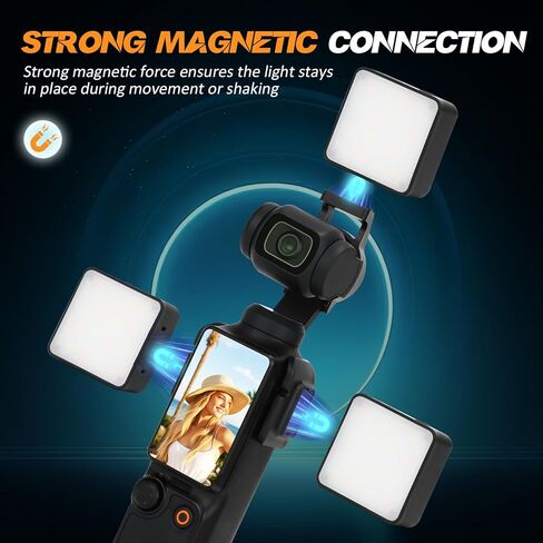 3 قطع من ضوء ملء السيلفي المغناطيسي متوافق مع DJI Osmo Pocket 3، مصباح فيديو LED صغير قابل لإعادة الشحن مع 3 أوضاع ألوان وسطوع قابل للتعديل، 6500K، بطارية 500 مللي أمبير، قاعدة حذاء بارد سريعة التحرير. in Kuwait