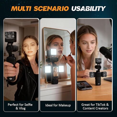 3 قطع من ضوء ملء السيلفي المغناطيسي متوافق مع DJI Osmo Pocket 3، مصباح فيديو LED صغير قابل لإعادة الشحن مع 3 أوضاع ألوان وسطوع قابل للتعديل، 6500K، بطارية 500 مللي أمبير، قاعدة حذاء بارد سريعة التحرير. in Kuwait