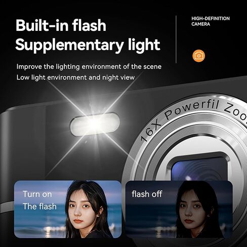 كاميرا رقمية، تصوير تلقائي بدقة 4K فائقة الدقة، كاميرا مدمجة محمولة بدقة 50 ميجابكسل مع بطاقة ذاكرة سعة 32 جيجابايت، تكبير 16X، فلاش ومضاد للاهتزاز، للمراهقين والبالغين المبتدئين، بطارية واحدة (أبيض) in Kuwait
