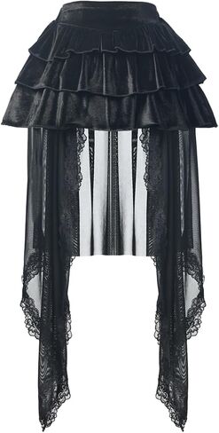 Women's Victorian Gothic Lace High-Low Skirts Lolita Layered High-Waisted A-Line Tulle Bustle Skirt for Halloween Party in Saudi Arabia