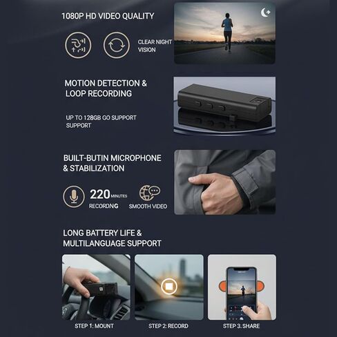 RiToEasysports Night Camera Recorder, 1080P HD Portable Video Recorder with Magnetic Base and Motion Detection for Home Security Outdoor Adventures in Kuwait
