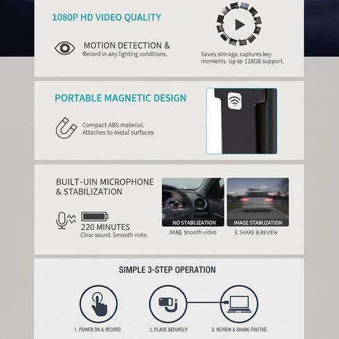 RiToEasysports Night Camera Recorder, 1080P HD Portable Video Recorder with Magnetic Base and Motion Detection for Home Security Outdoor Adventures in Kuwait