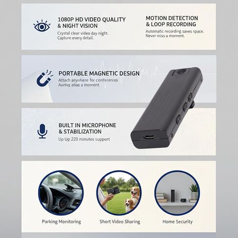 RiToEasysports Night Camera Recorder, 1080P HD Portable Video Recorder with Magnetic Base and Motion Detection for Home Security Outdoor Adventures in Kuwait