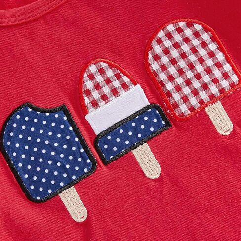 Karuedoo Toddler Baby Girl 4th of July Outfit Popsicle Embroidery Puff Sleeve Ruffle T Shirt Tops Plaid Shorts Set in Saudi Arabia
