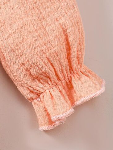 Baby Girls' Ruffle Bow Dress with Hat – Peach Cotton Outfit for 6M-3Y Infants Toddlers Casual Daily Wear in Kuwait
