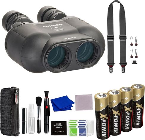 منظار Fujifilm Fujinon Techno-Stabi TS-X مقاس 14x40 لتثبيت الصورة، أسود مع شريحة تصميم الذروة + 4 بطاريات AA من Ansmann + المزيد من الملحقات in Kuwait