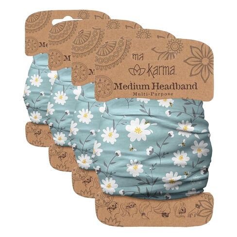 Karma Al Fresco Floral Headband for Women - Medium - Fabric Headband and Stretchy Hair Scarf - Light Tan/Blue in Kuwait