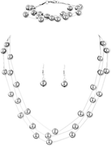 Faux Pearl Choker Layered Gold Necklace Earring Bracelet Jewelry Set for Women Girls Mother Bride Bridesnaids Wedding in Saudi Arabia