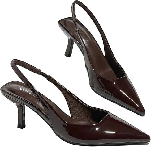 GORGLITTER Women's Slingback Kitten Heels PU Leather Closed Pointed Toe Wedding Party Dress Pumps Shoes Minimalist in Kuwait