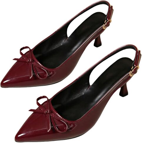 GORGLITTER Women's Slingback Kitten Heels PU Leather Closed Pointed Toe Wedding Party Dress Pumps Shoes Minimalist in Saudi Arabia