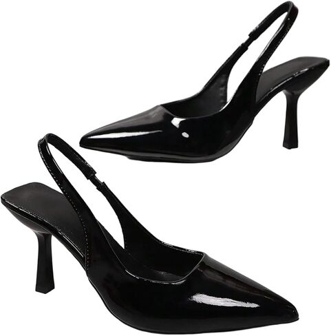 GORGLITTER Women's Slingback Kitten Heels PU Leather Closed Pointed Toe Wedding Party Dress Pumps Shoes Minimalist in Saudi Arabia