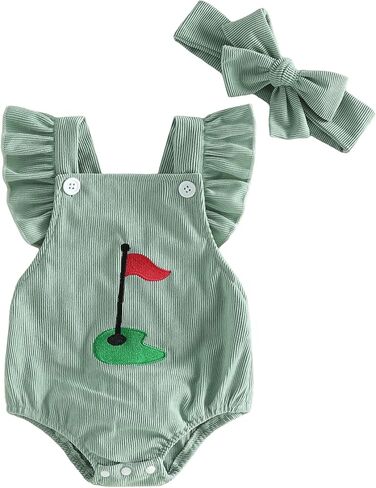 Newborn Baby Girl Golf Outfit Ruffle Fly Sleeve Golf Embroidery Romper Backless Bodysuit Headband Summer Clothes in Saudi Arabia