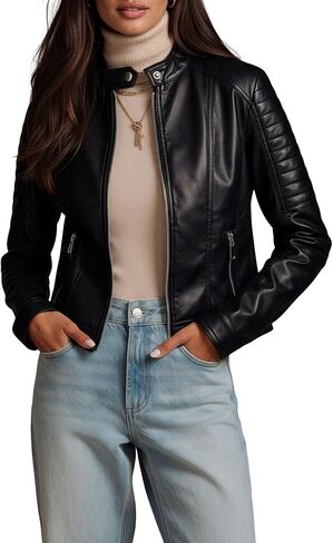 Women's Faux Leather Jacket Spring Motorcycle Biker Clothes Outfits Short Fashion PU Slim Coat in Saudi Arabia