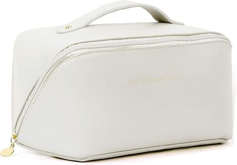 Ladies makeup bag, large capacity travel makeup bag, portable flat large opening makeup bag, waterproof makeup bag, can accommodate toiletries and cosmetics (Double zipper Pink) in Saudi Arabia