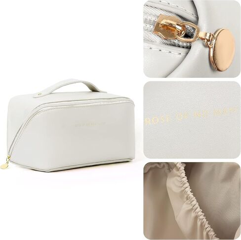 Ladies makeup bag, large capacity travel makeup bag, portable flat large opening makeup bag, waterproof makeup bag, can accommodate toiletries and cosmetics (Double zipper Pink) in Saudi Arabia