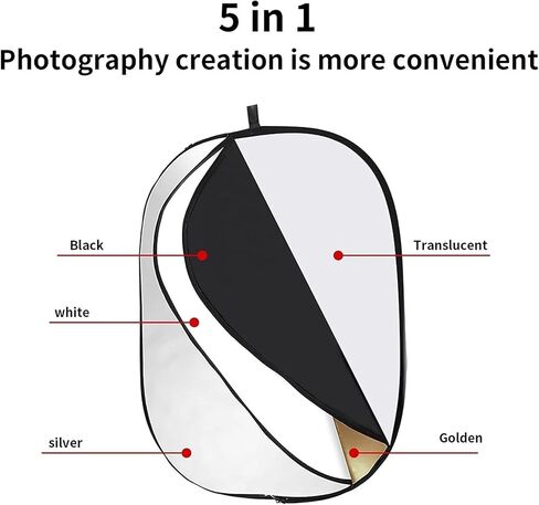 Light Reflector Photography Collapsible 5-in-1 Oval Photography Light Reflector Diffuser Multicolor Multiple Sizes(60x90cm) in Kuwait