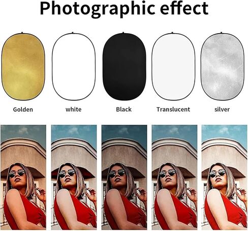 Light Reflector Photography Collapsible 5-in-1 Oval Photography Light Reflector Diffuser Multicolor Multiple Sizes(60x90cm) in Kuwait
