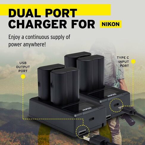 بطاريات بديلة Koah قابلة لإعادة الشحن بقدرة 2250 مللي أمبير في الساعة لكاميرا Nikon EN-EL15c (عبوة من قطعتين) وشاحن LCD مزدوج in Kuwait