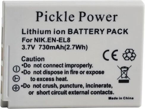 بطارية وشاحن Pickle Power 2-Pack EN-EL8 لنيكون Coolpix P1 P2 S1 S2 S3 S5 S6 S7 S7c S8 S9 S50 S51 S51c S52 S52c، Cool-Station MV-11، MV-12 in Kuwait