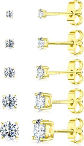 5 Pairs Moissanite Stud Earrings Set for Women Men, 18K White Gold Plated Hypoallergenic 925 Sterling Silver Stud Earrings in Saudi Arabia