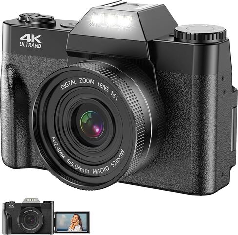 كاميرا رقمية بدقة 4K كاميرا تسجيل فيديو بدقة 56 ميجابكسل مع شاشة قابلة للطي مقاس 3 بوصات بزاوية 180 درجة in Kuwait