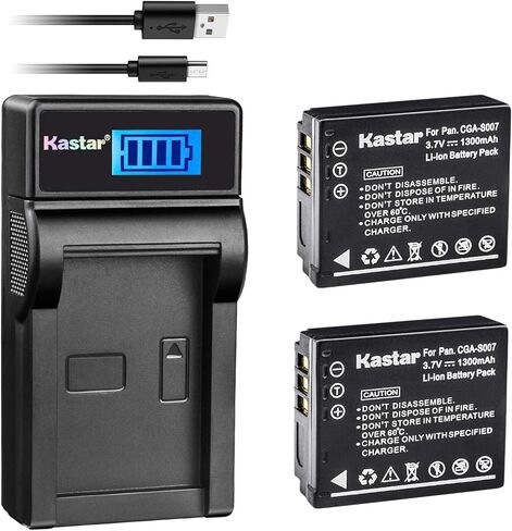 بطارية Kastar (X2) واستبدال شاحن LCD رفيع لباناسونيك CGA-S007، CGA-S007A، CGR-S007، CGAS007 وباناسونيك DMC-TZ1 DMC-TZ2 DMC-TZ3 DMC-TZ4 DMC-TZ5 DMC-TZ11 DMC-TZ15 DMC-TZ50 كاميرا رقمية in Kuwait