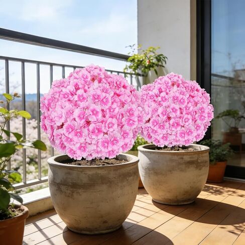Zythrem 24" Artificial Topiary for Outdoors Boxwood Topiary Ball with Ground Spike Fake Shrubs with Colorful Pansies Set of 2 Topiaries for Front Porch Spring Garden Yard Planters in Saudi Arabia