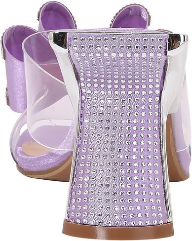 Lady Couture Fantasy Sculptural Heel Sandals with Clear Band and Rhinestone Bow Details – Square Toe Slip-On 3-Inch Dress Heels in Saudi Arabia