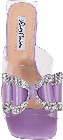 Lady Couture Fantasy Sculptural Heel Sandals with Clear Band and Rhinestone Bow Details – Square Toe Slip-On 3-Inch Dress Heels in Saudi Arabia