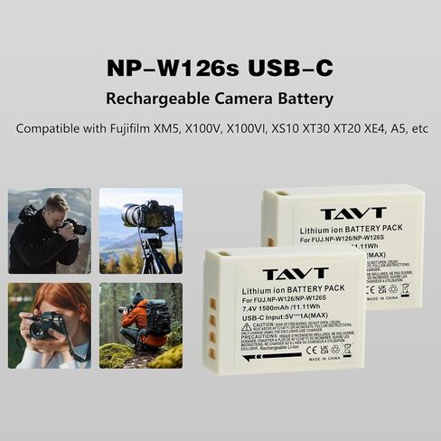 2 Pcs 1500mAh NP-W126 NP-W126s Rechargerable Battery with USB-C Input, for Fujifilm XM5, X100VI, X100V, XS10, XT50, XT30, XT30ii,XT30iii, XT20, XE4, A5 in Kuwait