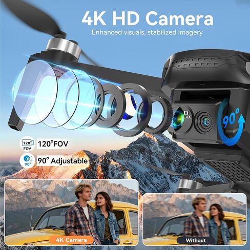 Drone with Camera for Adults 4K, 90° Remote Adjustable Lens Foldable Quadcopter, Brushless Motor, 36 Mins Flight with 2 Batteries, Optical Flow Hover, Easy for Beginners,Under 249g(Black) in Kuwait