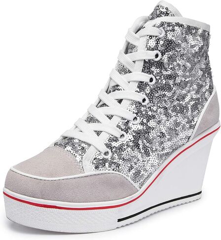 Women's Canvas Casual Shoes Dating Platform Slip-On High Top Sneakers Rubber Sole Wedge High Top Fashion Sneakers in Saudi Arabia