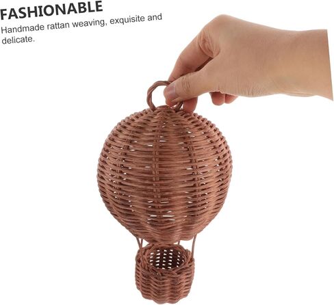 Toyvian المنسوجة يدويا الروطان منطاد الهواء الساخن ديكور جدار الحضانة الساحرة الفن لغرف صبي فتاة التصوير الفوتوغرافي دعامة سهلة التركيب على الحائط سلة معلقة من الخوص غريب الأطوار بني in Kuwait