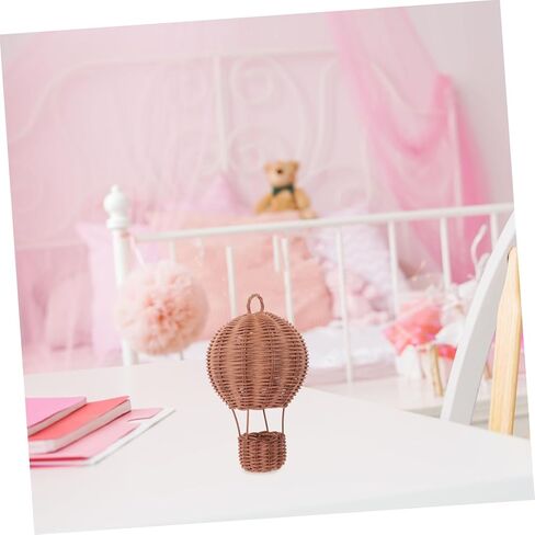 Toyvian المنسوجة يدويا الروطان منطاد الهواء الساخن ديكور جدار الحضانة الساحرة الفن لغرف صبي فتاة التصوير الفوتوغرافي دعامة سهلة التركيب على الحائط سلة معلقة من الخوص غريب الأطوار بني in Kuwait