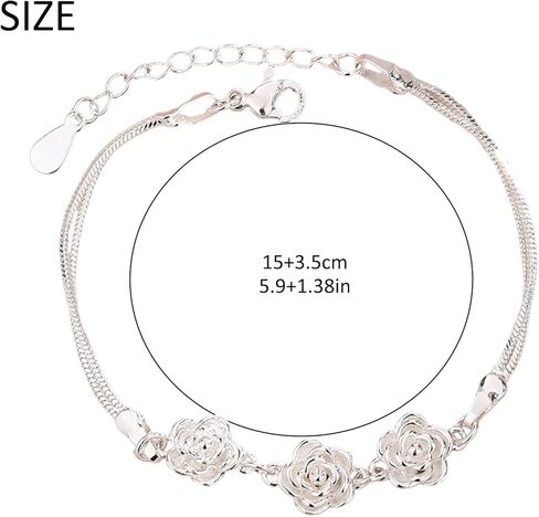 925 Sterling Silver Bracelets for Women Elegant Rose Flower Bracelets Silver Flower Bracelet Fashion Jewelry Gifts for Wife Mom in Saudi Arabia