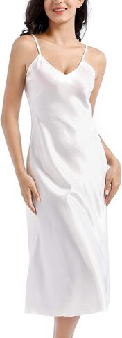 MINEEE Womens Satin Nightgown Long Slip Sleep Dress Silk V Neck Nightgowns For Women in Saudi Arabia