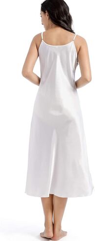 MINEEE Womens Satin Nightgown Long Slip Sleep Dress Silk V Neck Nightgowns For Women in Saudi Arabia