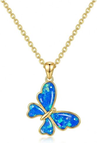 Aihpos 14K Gold Butterfly Necklaces For Women Solid Gold Butterfly Pedant Necklace With Blue Opal For Women Girls Gold Opal Necklace Delicate Butterfly Jewelry For Her, 16+1+1 inches in Kuwait
