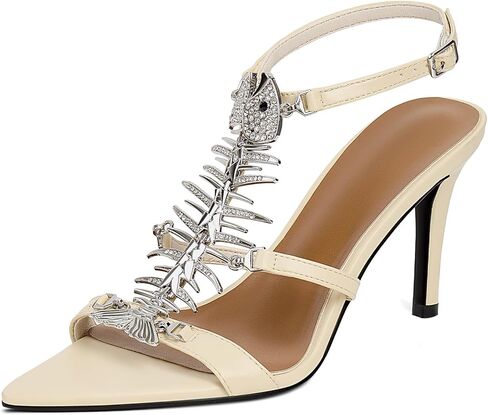 Strappy Heels for Women Stiletto High Heeled Sandals Fishbone Rhinestone Pointed Open Toe Sexy Dress Party Wedding Gladiator Heels in Saudi Arabia
