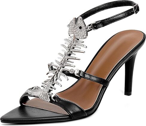 Strappy Heels for Women Stiletto High Heeled Sandals Fishbone Rhinestone Pointed Open Toe Sexy Dress Party Wedding Gladiator Heels in Saudi Arabia