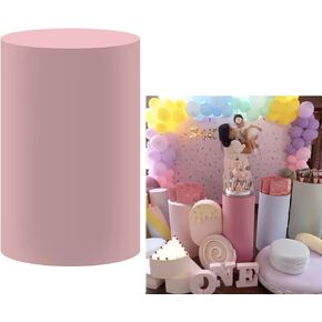Solid Flesh Pink Round Pedestal Covers for Birthday Party Flesh Pink Plinth Cover Fabric Round Cylinder Cover for Baby Shower Wedding Baptism Communion Event Props Dia36 H75 in Kuwait